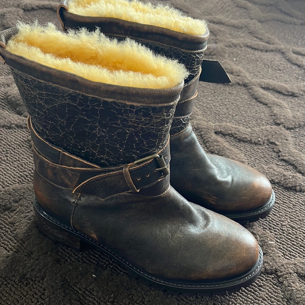Emilina Weatherproof Shearling Brown Bomber Moto Boot Ross and snow